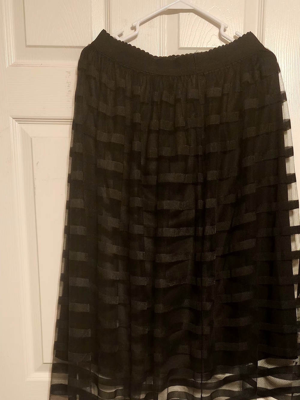Metro Wear Black Stripe-Overlay Tiered Midi Skirt